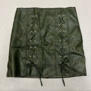 green faux leather mini skirt